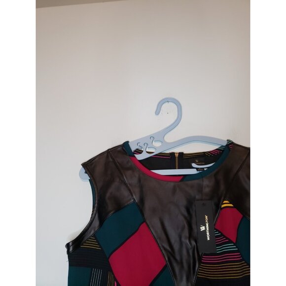 Worthington Womens M Peplum Blouse Geometric Office Faux Leather Edgy Pink NWT - Picture 4 of 6